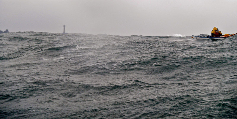 perfect conditions.. Longships Light in the distance… rain and wind adding some atmosphere,