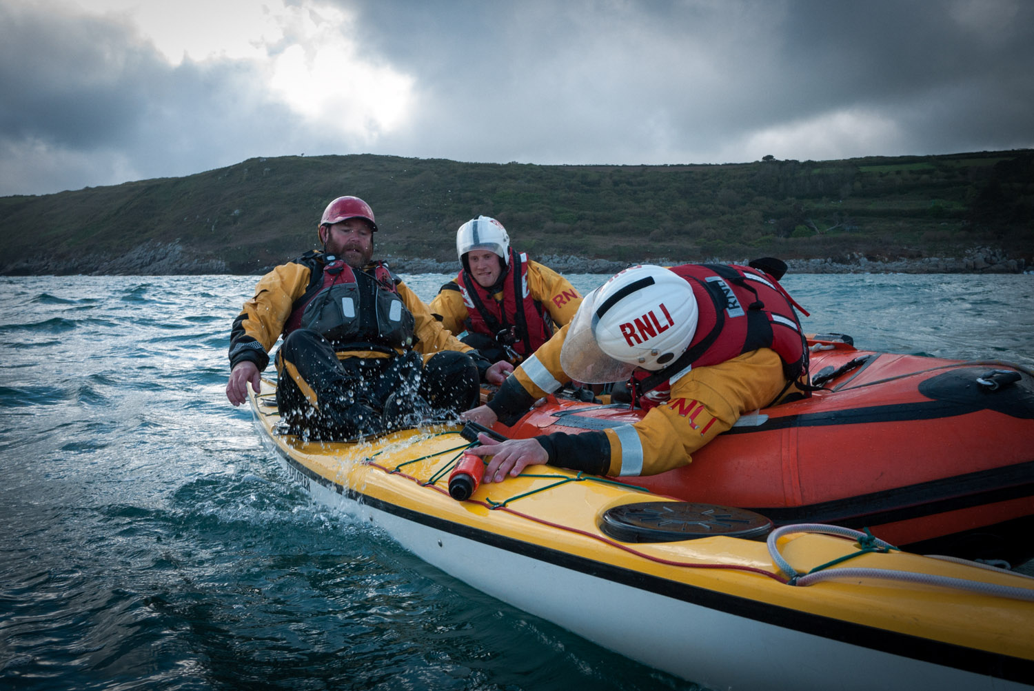 Rich jumps back into his boat having been 'rescued'.