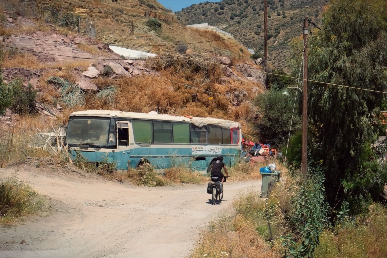 There are a number of tiny communities along the way, mostly nice and scruffy. The local economy is an agricultural one.. there are numerous greenhouses tucked into the valleys along the way.