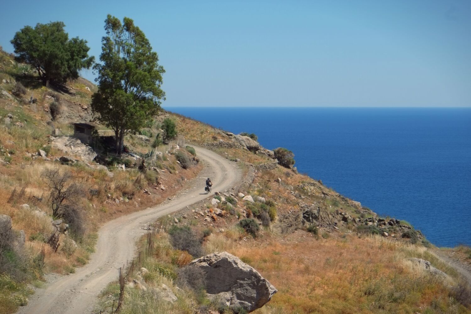 From Kali Limines there is a mountainous dirt track heading east... it's hard work on a hot day..