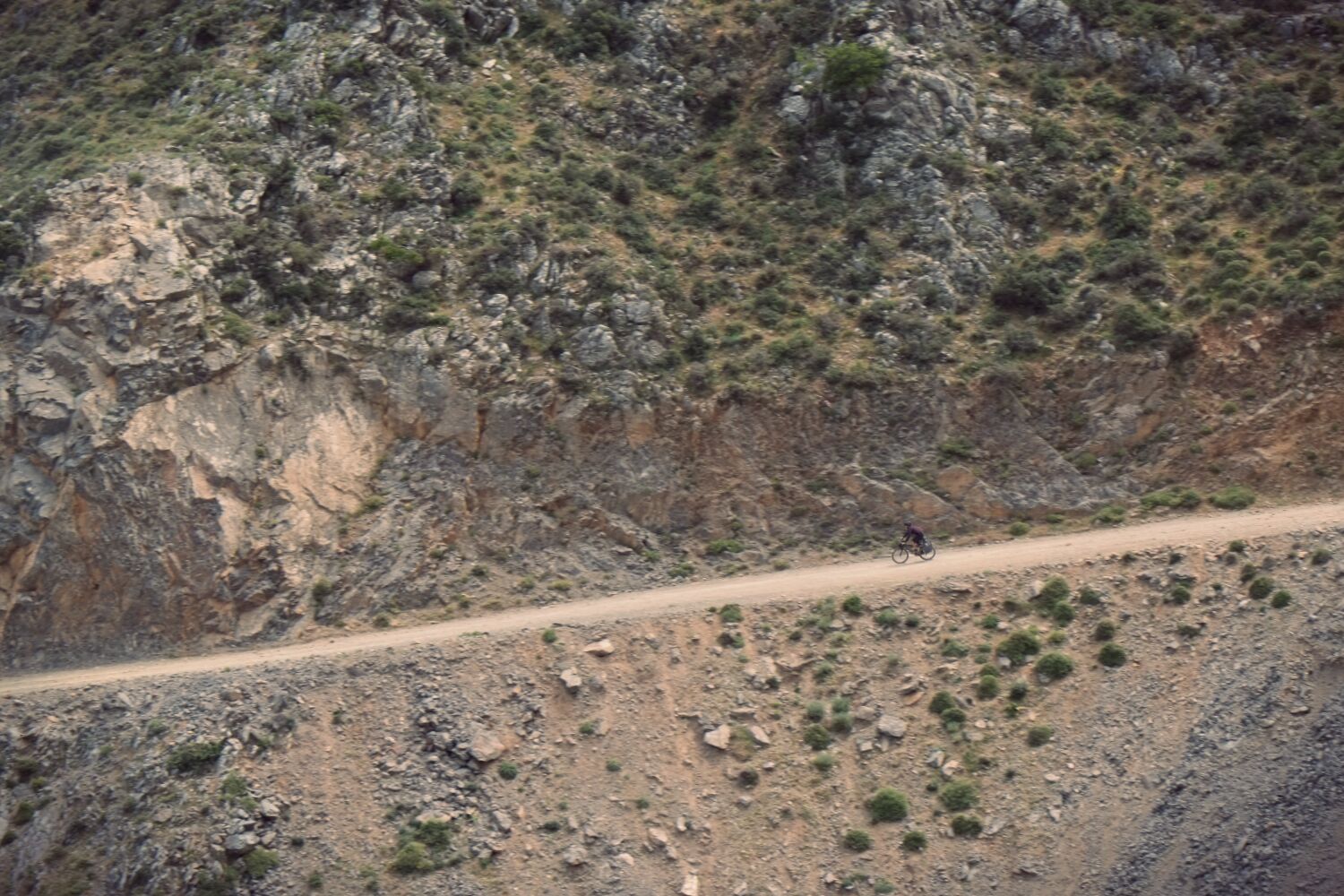 ... that very rapidly turned into a wonderful high speed 'plummet' of almost 1000 metres on a steep, loose, rocky track carved into an almost sheer cliff. Fantastic.