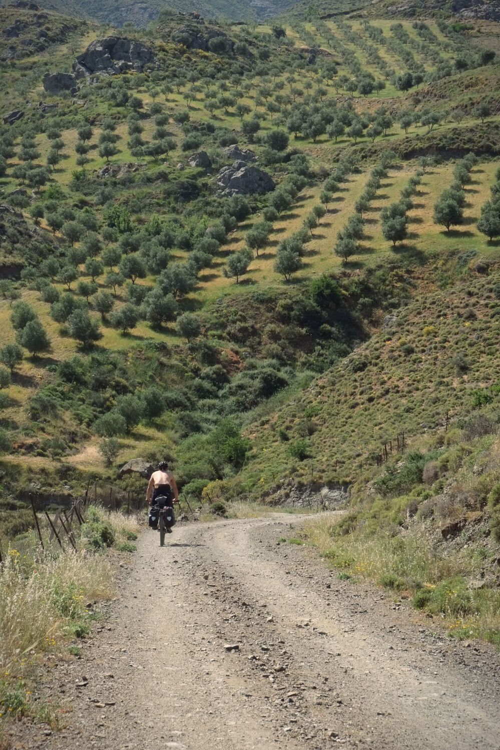 From Pirgos we found a lovely, undulating trail that wound its way around the lower slopes of the mountains ...