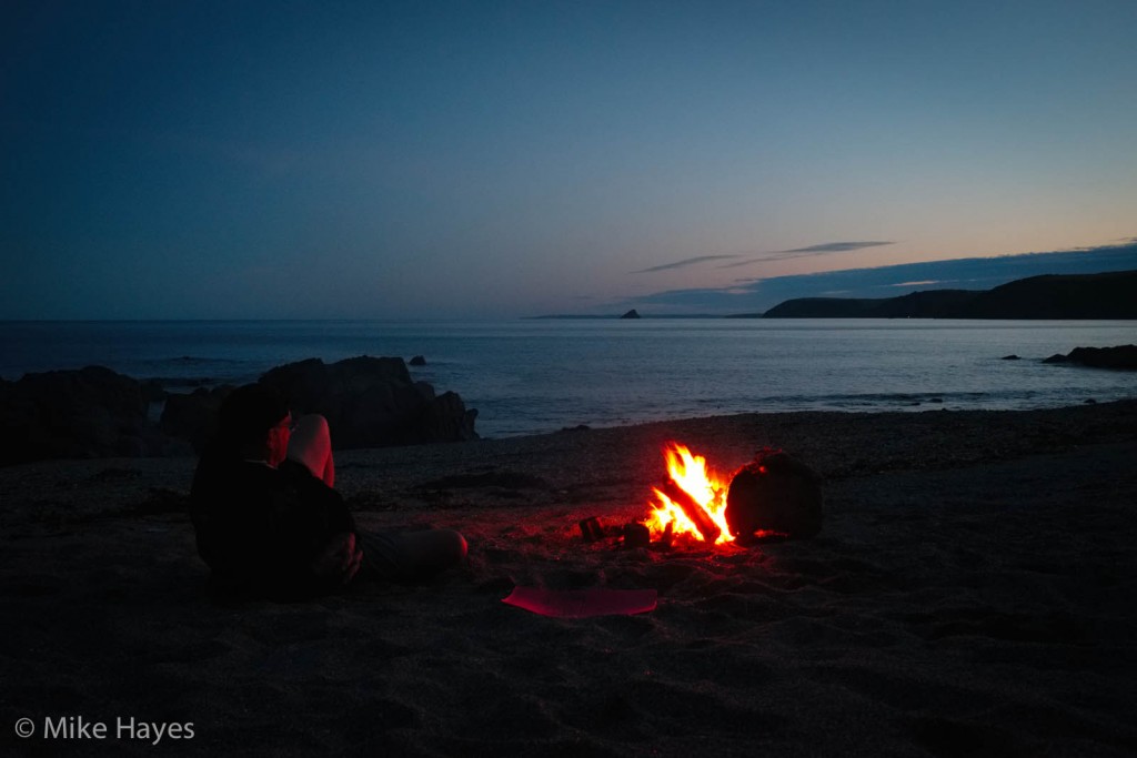 Being a beach accessible from the landward side only by means of a rope down a steep and slippery path, plus a bit of a walk there have been few evening visitors to take advantage of the driftwood piled up above the high water mark…. It would have been rude not to have a decent fire. You can see the forecast weather front approaching from the west...