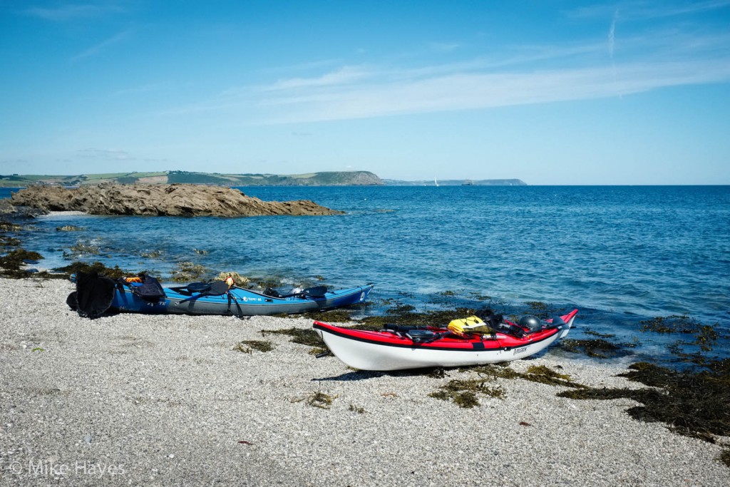 sea kayaks on the beach near Portscatho