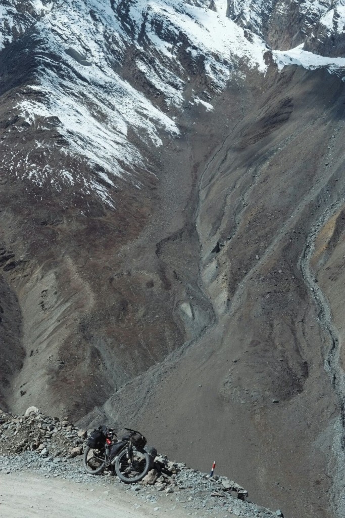 The descent of the Kunzum La... a series of rough dirt switchbacks all the way down to about 4000m. Awesome fun.