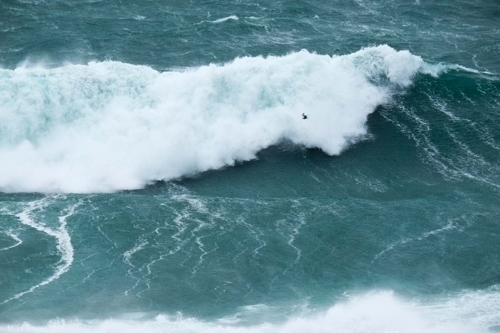 Big waves in the teeth of a F8-F9 gale.. with the Seven Stones wave buoy showing 20ft, in shallow water close to shore the waves were pitching to 25-30ft peak to trough. Fantastic to watch while being blasted by salt spray. This is Pentreath.. last seen on a quieter day here: https://www.seasurfdirt.com/2015/08/20/pentreath/