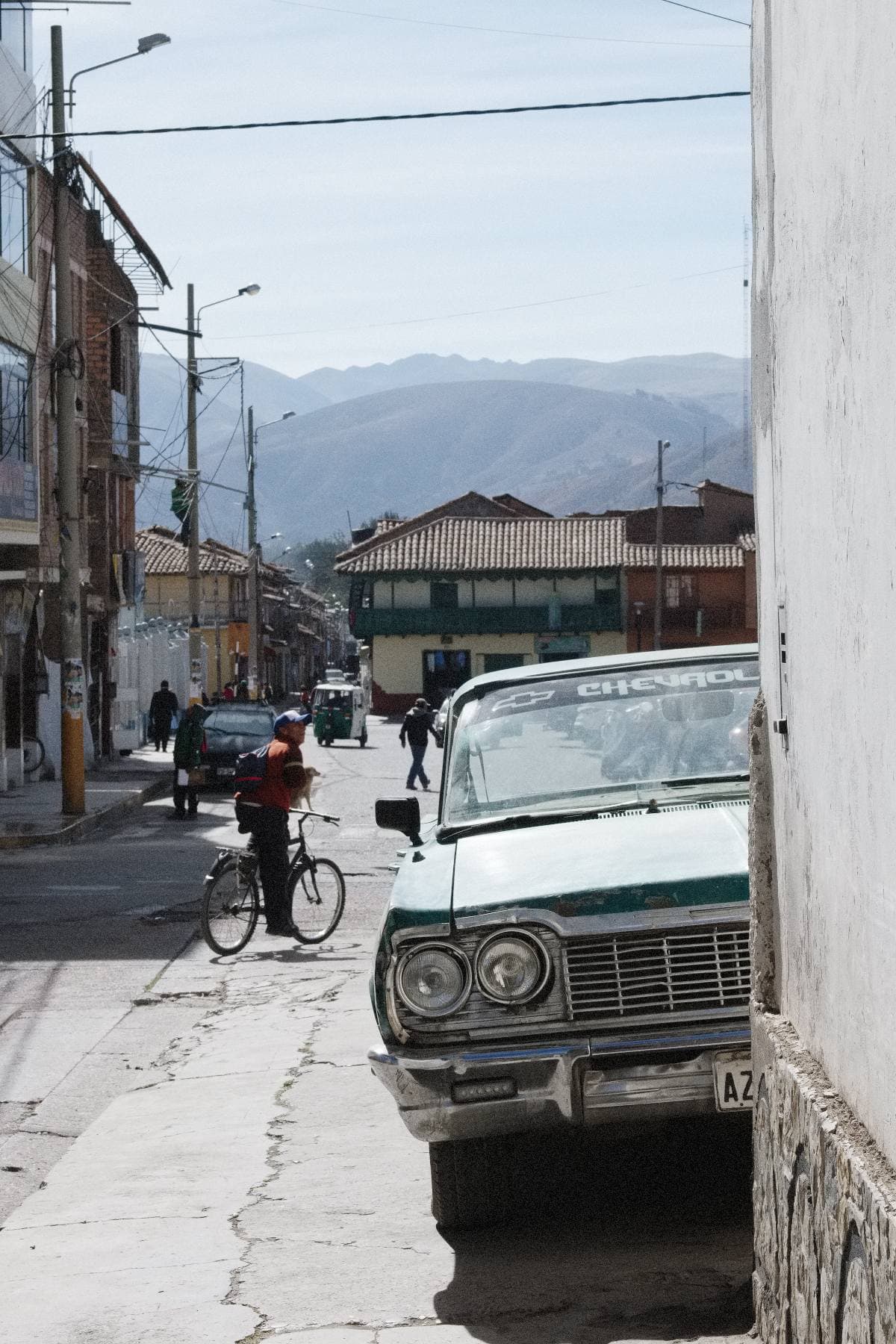 Jauja, Peru street scene and vintage Chevy