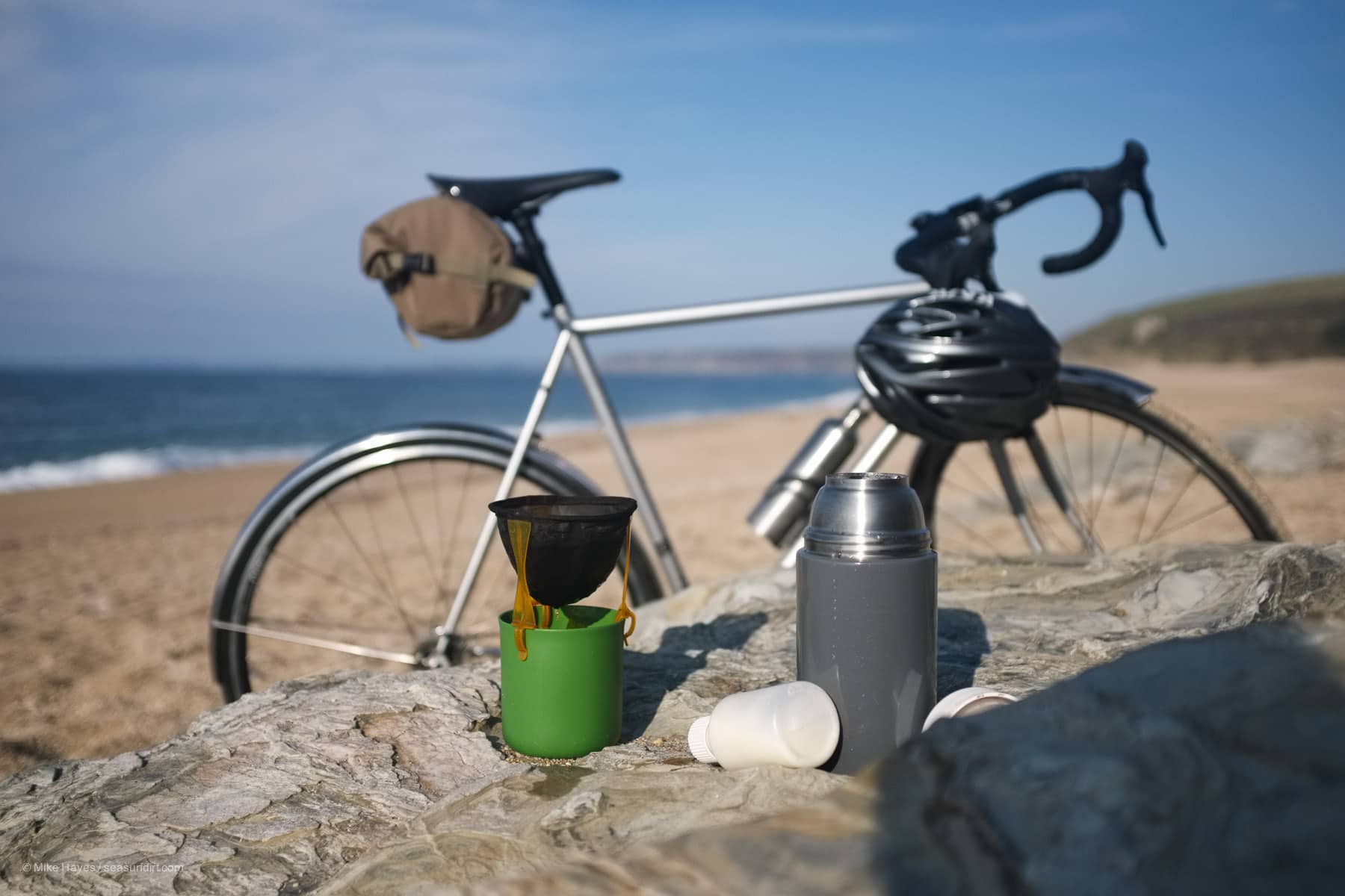 cycling take-out coffee